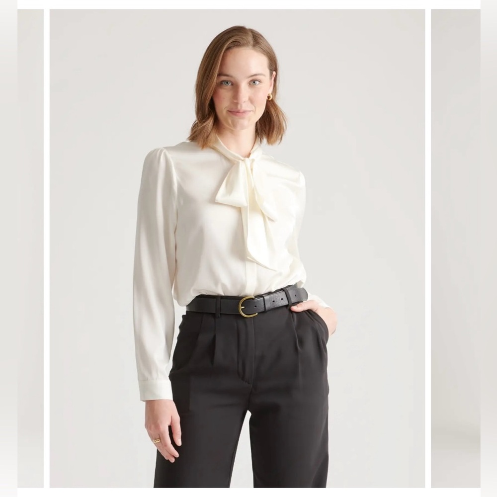 Ivory Washable Bow Silk Blouse size L
